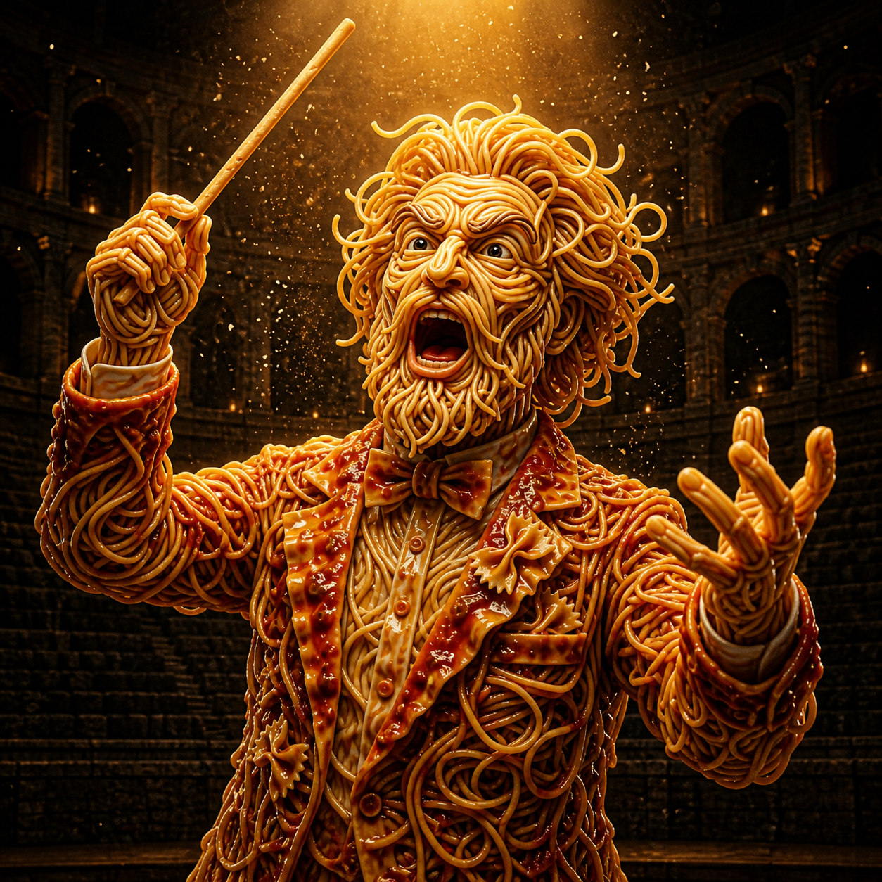 The spaghetti maestro conducting in an empty Roman amphitheater